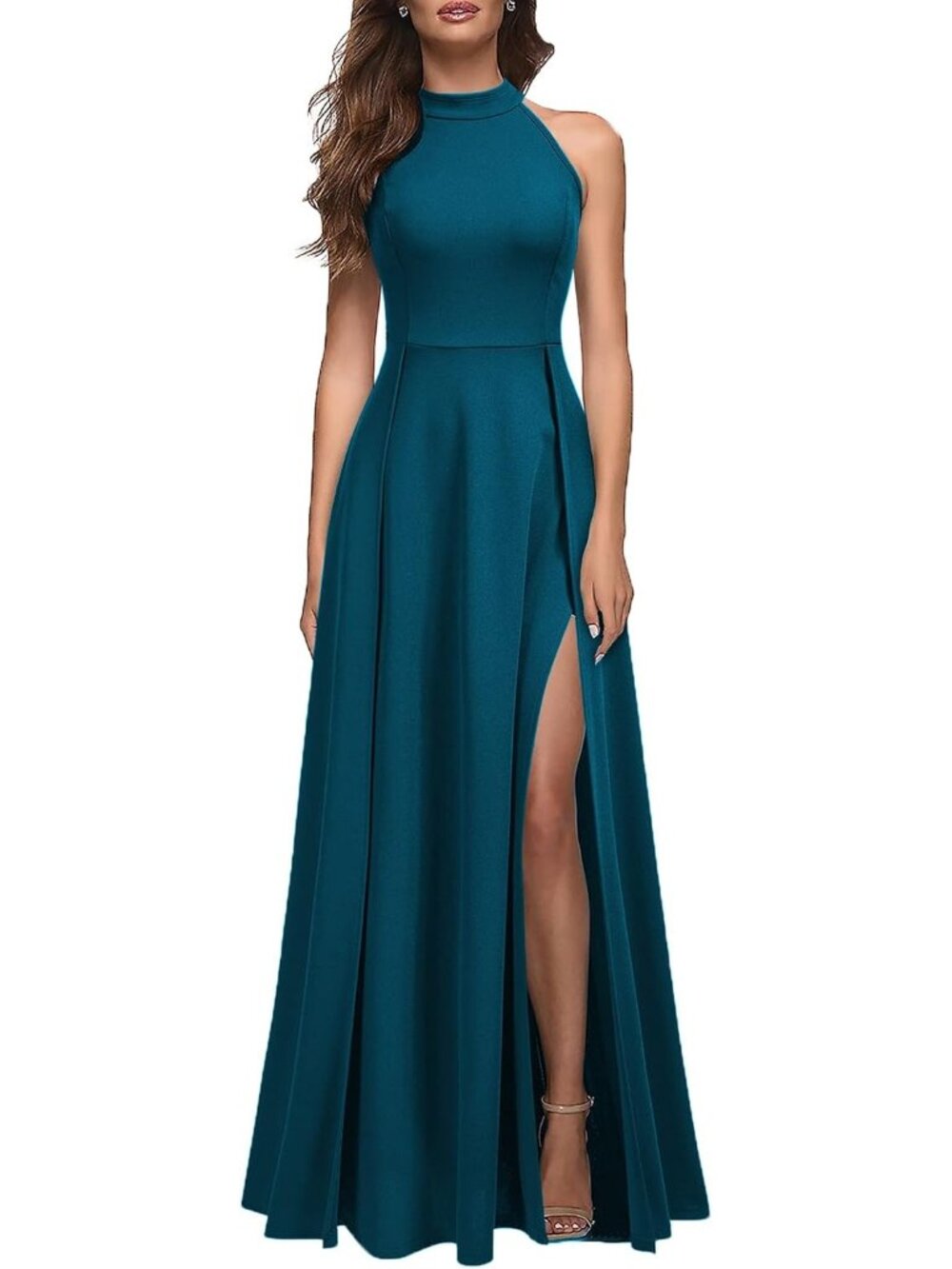 Women's Teal Halter Neck Sexy Split Cocktail Party Formal Long Maxi Dresses